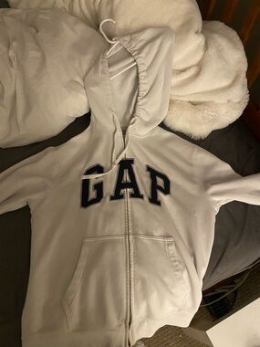 GAP White Zip Hoodie with Navy Lettering for Kids